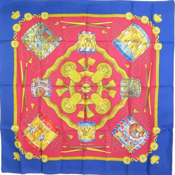 HERMES Carre 90 LES TAMBOURS Scarf Multicolor Silk